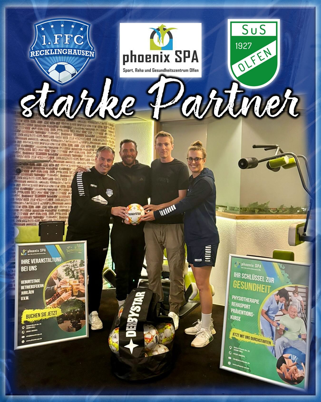 🤝 3 STΔRҜΣ PΔRTΠΣR 🤝
SuS Olfen + Phoenix Spa + unser 1.FFC
Einer hilft dem anderen und sind füreinander da.
Wir bedanken 🙏 uns für diese überragenden Möglichkeiten und Bedingungen.
Es fehlt an nichts.
☕🍽️⚽🥅🏋🏼♀️
Come on FFC 💙🤍
📸 Foto:
v.l.n.r.
Johannes Brune-Gringmuth
(FFC Co-Trainer)
Sebastian Middeke
(FFC Chef-Trainer / Phoenix Spa)
Christian Brüse
(SUS Olfen)
Kathi Prinz
(FFC Kapitänin Frauen I)
#frauenfussball #regionalliga #recklinghausen #olfen #phoenixspaolfen #partner #team #trainingslager #gemeinsam #fitness #susolfen #derbystar #bele_construction_gmbh #mcdonalds
@derbystar
@susolfen_erste
@phoenix_spa_olfen