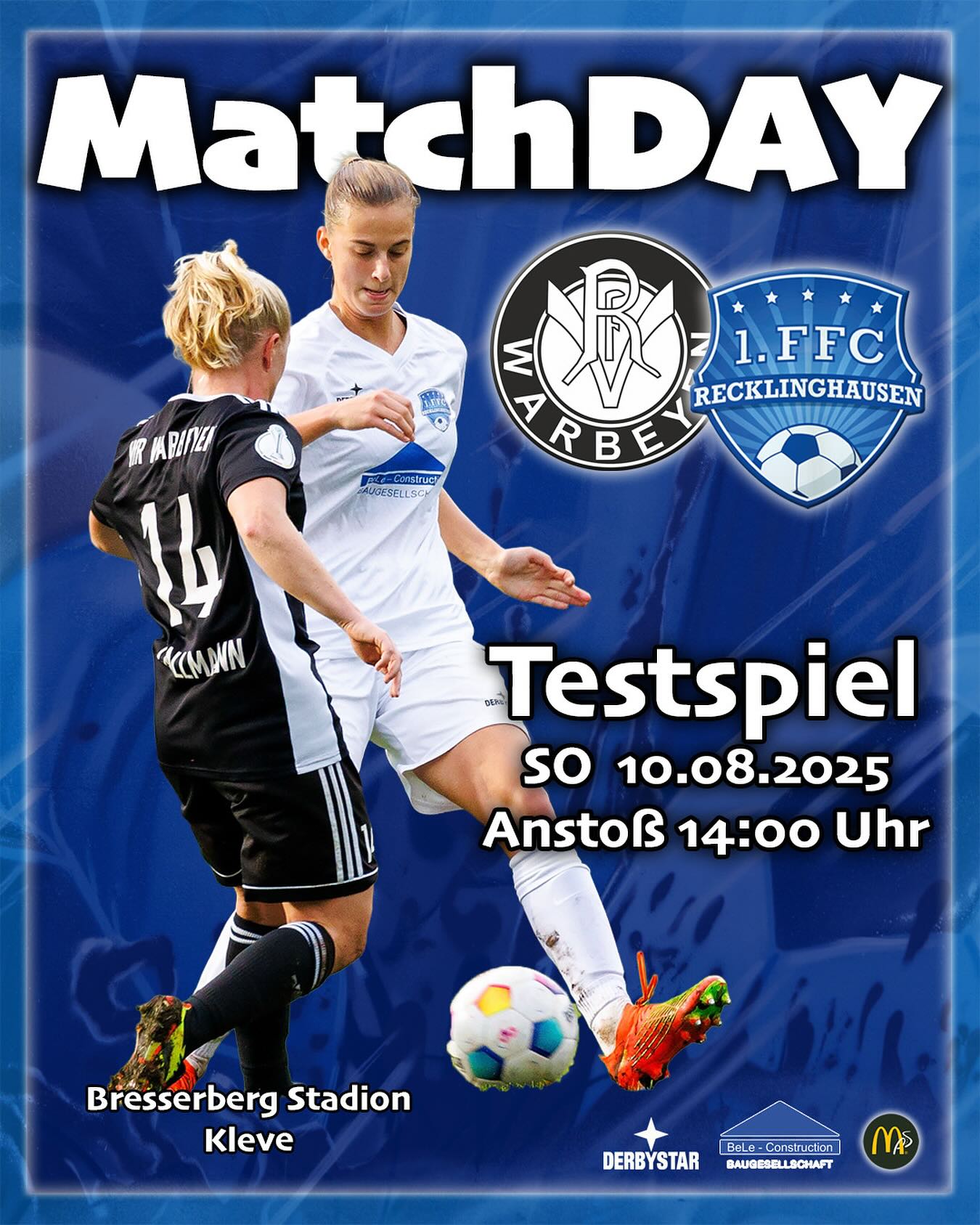🔥 Knaller Test gegen VfR Warbeyen
Heute geht’s für unsere Frauen im letzten Testspiel der #Vorbereitung nach Kleve zum Regionalliga-Meister @warbeyen.frauen der letzten Saison.
Der #Aufsteiger in die 2. Bundesliga ist heute genau der richtige #Härtetest für das kommende #Pokalspiel auf Schalke gegen die @s04frauen dann am nächsten Wochenende (SO 17.08.).
Nach dem erfolgreichen Test gegen Fortuna Düsseldorf unter der Woche ist das personell stark veränderte #Team von Cheftrainer Sebastian Middeke höchst motiviert, den Bundesligisten heute zu „ärgern“.
💙🤍 Auf geht’s Mädels 💪🏼
📸 @ric.baumert
@bele_construction_gmbh
#frauenfussball #recklinghausen #team #testspiel #gemeinsam #soccer #kleve #motivation #mcdonaldsde #bele_construction_gmbh #derbystar