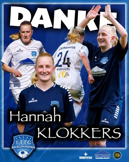 💙🤍 𝘿𝘼𝙉𝙆𝙀 𝘿𝙞𝙧 𝙃𝙖𝙣𝙣𝙖𝙝 ⚽️🥅🏆

... für die tolle Saison 25/26 im Dress unseres FFC. Wir wünschen Dir @hannah.klkkrs für deine nächste Station von 🫶 nur das Beste. 

🔙 Unvergessen das Spiel gegen die BVB-Frauen in Erkenschwick, als dein persönlicher Fanclub das Stadion gerockt hat 🥁🎉 

👋🏻 Dein 1. FFC Recklinghausen 💙🤍

📸 @ric.baumert