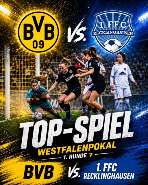 🏆 𝙒𝙚𝙨𝙩𝙛𝙖𝙡𝙚𝙣𝙥𝙤𝙠𝙖𝙡 🖤💛 #𝘽𝙑𝘽𝙁𝙁𝘾 💙🤍

😎 Topspiel … Hammerlos … Knallerspiel 

Der Westfalenpokal 26/27 beschert unseren Frauen direkt im ersten Pflichtspiel das absolute Topspiel.

Im August dürfen wir 💙🤍 bei den @bvb09frauen mit ihrem neuen Kader rund um @alex.popp11 in der Roten Erde antreten.

Eine größere #Motivation für die aktuelle Saisonvorbereitung kann es doch nicht geben … Fussballfreude pur … auf geht’s Mädels 🏃‍♀️🏃🏻‍♀️‍➡️🏃‍♀️

Weitere Infos zum Spiel folgen … 😃