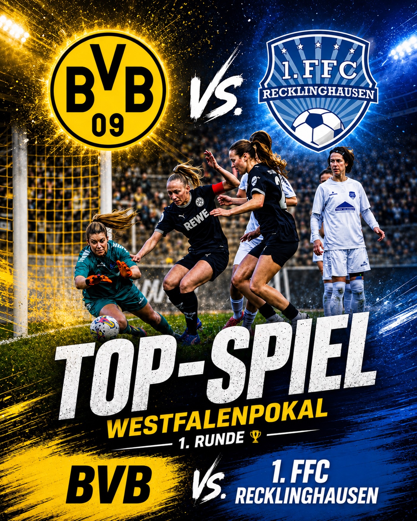 🏆 𝙒𝙚𝙨𝙩𝙛𝙖𝙡𝙚𝙣𝙥𝙤𝙠𝙖𝙡 🖤💛 #𝘽𝙑𝘽𝙁𝙁𝘾 💙🤍

😎 Topspiel … Hammerlos … Knallerspiel 

Der Westfalenpokal 26/27 beschert unseren Frauen direkt im ersten Pflichtspiel das absolute Topspiel.

Im August dürfen wir 💙🤍 bei den @bvb09frauen mit ihrem neuen Kader rund um @alex.popp11 in der Roten Erde antreten.

Eine größere #Motivation für die aktuelle Saisonvorbereitung kann es doch nicht geben … Fussballfreude pur … auf geht’s Mädels 🏃‍♀️🏃🏻‍♀️‍➡️🏃‍♀️

Weitere Infos zum Spiel folgen … 😃