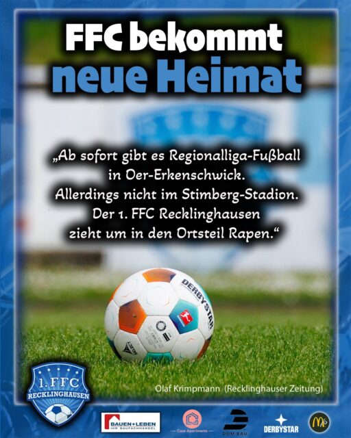 💙🤍 𝙁𝙁𝘾 𝙗𝙚𝙠𝙤𝙢𝙢𝙩 𝙣𝙚𝙪𝙚 𝙃𝙚𝙞𝙢𝙖𝙩 🤝

Es tut sich was beim FFC.💥

Lest das spannende Interview unseres neuen 1. Vorsitzenden Martin Sesjak mit Olaf Krimpmann von der Recklinghäuser Zeitung.

Passend zum ersten ⚽️Heimspiel an neuer Stätte. ✔️

@caseapartments 
@dombaugmbh
@bauenundleben 
@derbystar
@mcdonaldsde

📸 @ric.baumert