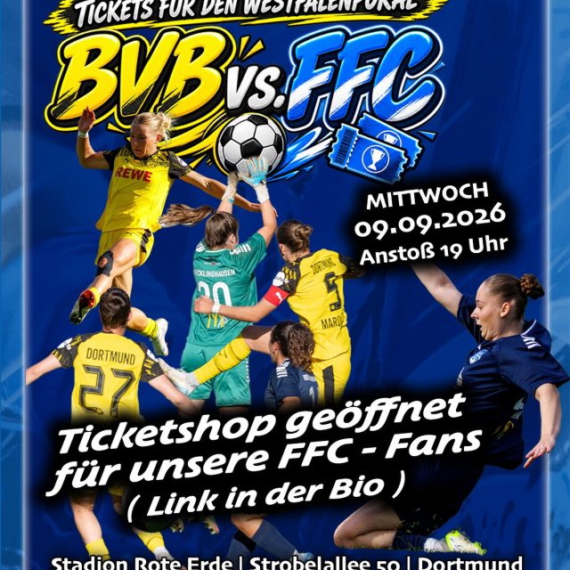 ‼️ 𝙏𝙞𝙘𝙠𝙚𝙩𝙨 𝙒𝙚𝙨𝙩𝙛𝙖𝙡𝙚𝙣𝙥𝙤𝙠𝙖𝙡 #𝘽𝙑𝘽𝙁𝙁𝘾

Ab sofort ist der #Ticketshop der @bvb09frauen für unsere #Fans des 1. FFC Recklinghausen für das Spiel in der 1. Runde des Westfalenpokals geöffnet.

⤴️ 𝙇𝙄𝙉𝙆 in der 𝘽𝙄𝙊 für die Tickets

👉 Lasst euch das Spiel nicht entgehen und unterstützt unsere Mädels 👏 bei diesem Abendspiel im Stadion Rote Erde in Dortmund.

⚽️ MI 09.09.2026
⏰ 19:00 Uhr

@caseapartments 
@dombaugmbh 
@bauenundleben 
@derbystar
@mcdonaldsde