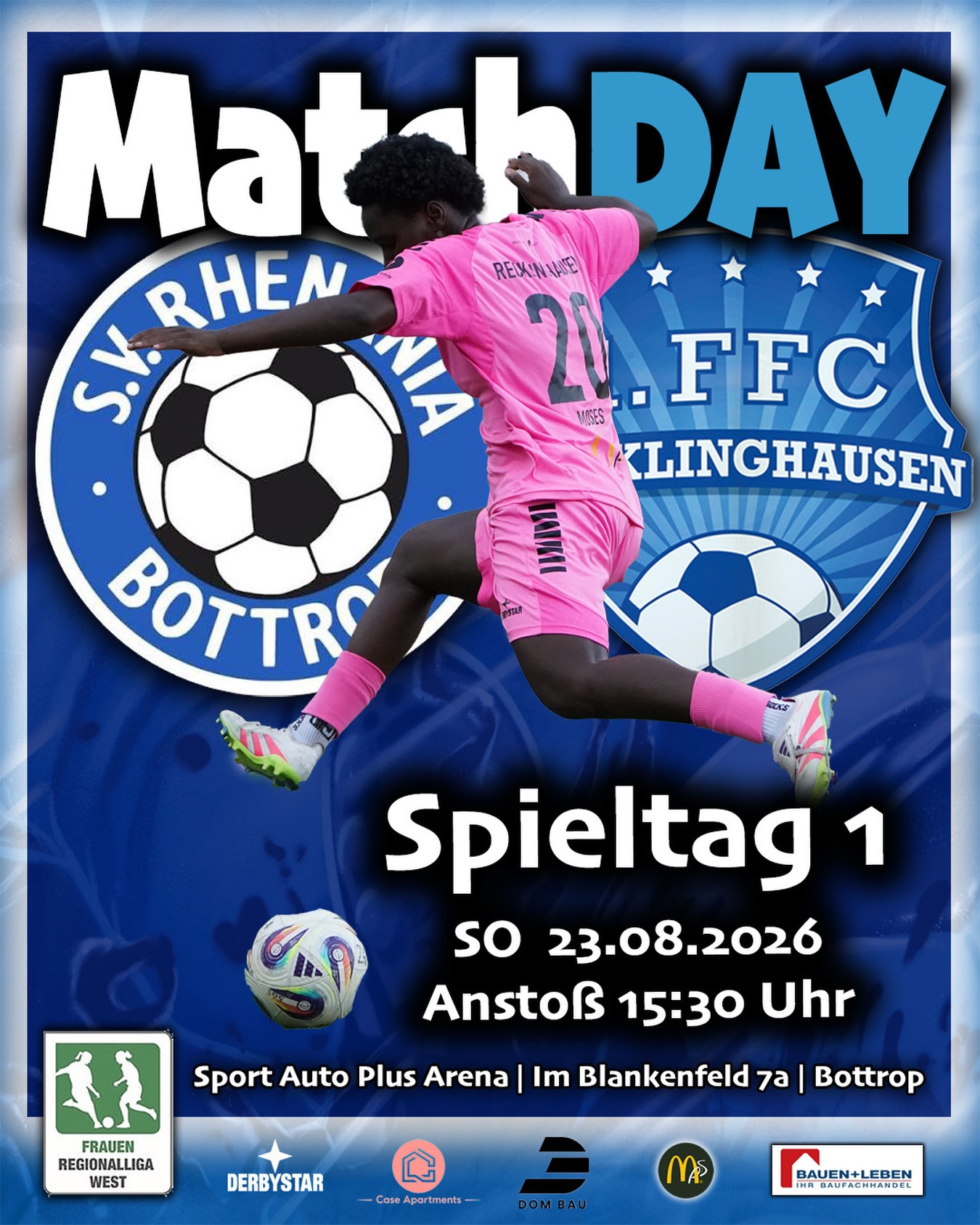 💙🤍 𝙀𝙨 𝙜𝙚𝙝𝙩 𝙡𝙤𝙨 ... 𝙎𝙥𝙞𝙚𝙡𝙩𝙖𝙜 1 𝙍𝙇-𝙒𝙚𝙨𝙩 ⚽️

Liebe Freundinnen und Freunde, liebe Fans des 1. FFC Recklinghausen,

die neue Saison 26/27 startet für uns mit einem #Auswärtsspiel bei den Aufsteigern von @sv_rhenania Bottrop.

Unsere Mädels sind gut vorbereitet 
und voller Vorfreude auf das erste Meisterschaftsspiel.

@caseapartments 
@dombaugmbh
@bauenundleben
@mcdonaldsde
@derbystar