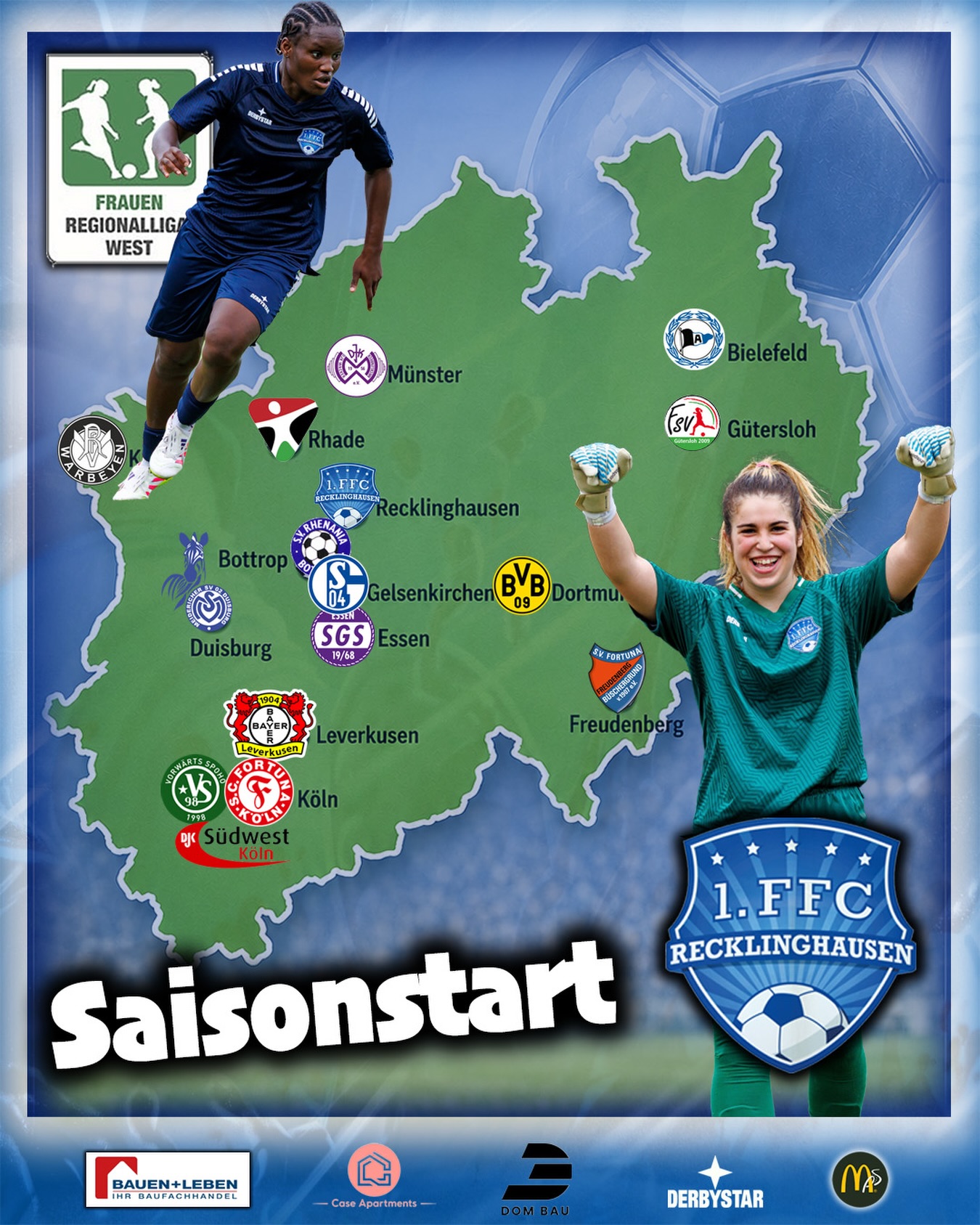 🔜 𝙎𝙖𝙞𝙨𝙤𝙣𝙨𝙩𝙖𝙧𝙩 𝙍𝙚𝙜𝙞𝙤𝙣𝙖𝙡𝙡𝙞𝙜𝙖 ⚽️

Gestern starteten die @bvb09frauen gegen die @arminiafrauen in die neue Saison 26/27.

Am Sonntag starten nun auch unsere Frauen mit dem Auswärtsspiel bei @sv_rhenania Bottrop am #Spieltag 1 in die neue hochklassige Regionalliga-Saison.

Viele spannende Paarungen stehen in den nächsten 30 Spielen an. Wir werden ausführlich berichten und jeden Spieltag ankündigen.

👉 Wir brauchen aber auch eure Unterstützung 👏🥁 sowohl im heimischen 🏟️ Walter-Nilius-Sportpark in Oer-Erkenschwick als auch auf fremden Platze.

Anstoßzeiten 
Heimspiele
⏰ 15 Uhr

👉 Kommt gerne zahlreich vorbei und unterstützt unser #Team 💙🤍

@dombaugmbh 
@caseapartments 
@bauenundleben 
@mcdonaldsde 
@derbystar
